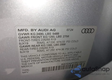 2024 Audi Q5 Premium 45 Tfsi S Line Quattro z USA, uszkodzony, nr VIN WA1GAAFY3R2135323
